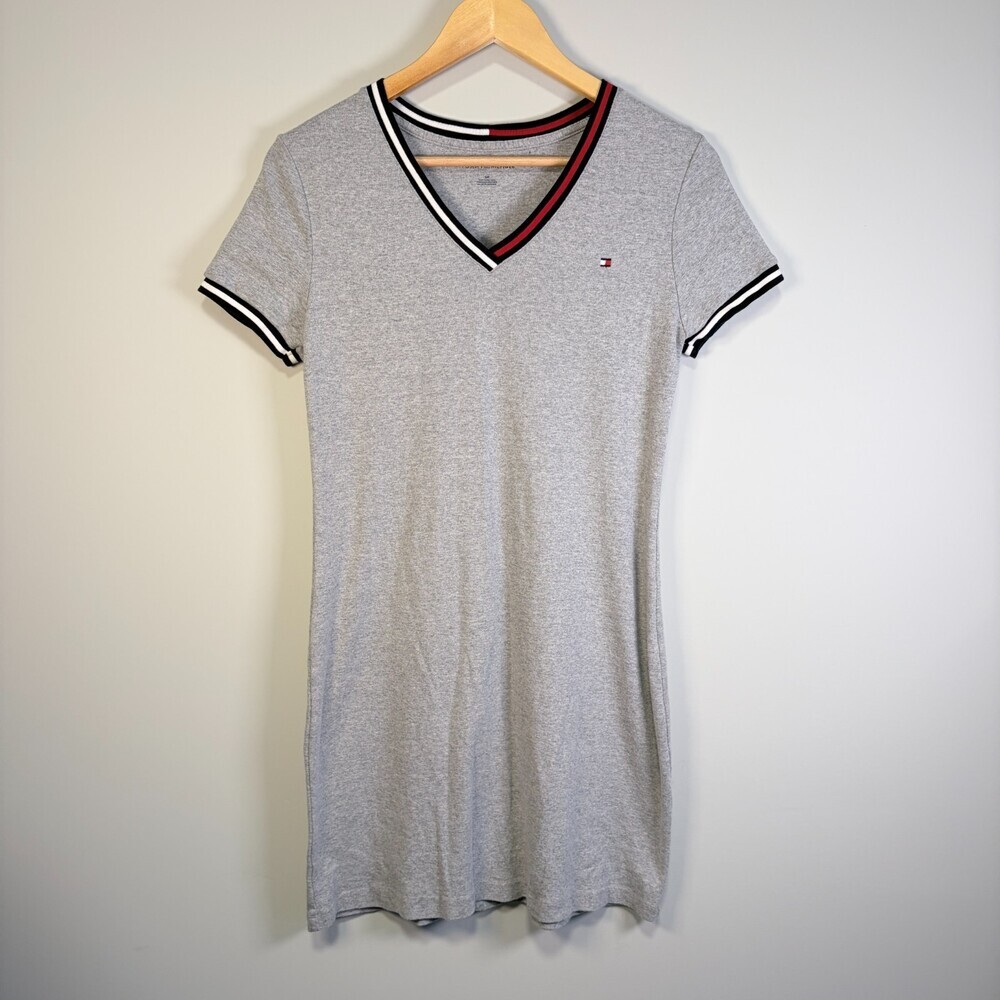 Tommy Hilfiger T-Shirt Dress V-Neck Normcore Minimalistic Prep Gray Small